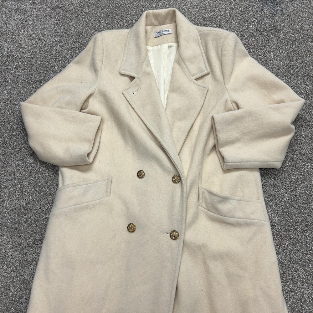 Vintage Forecaster Of Boston Coat Womens 12 White Wool Long Lined Overcoat USA